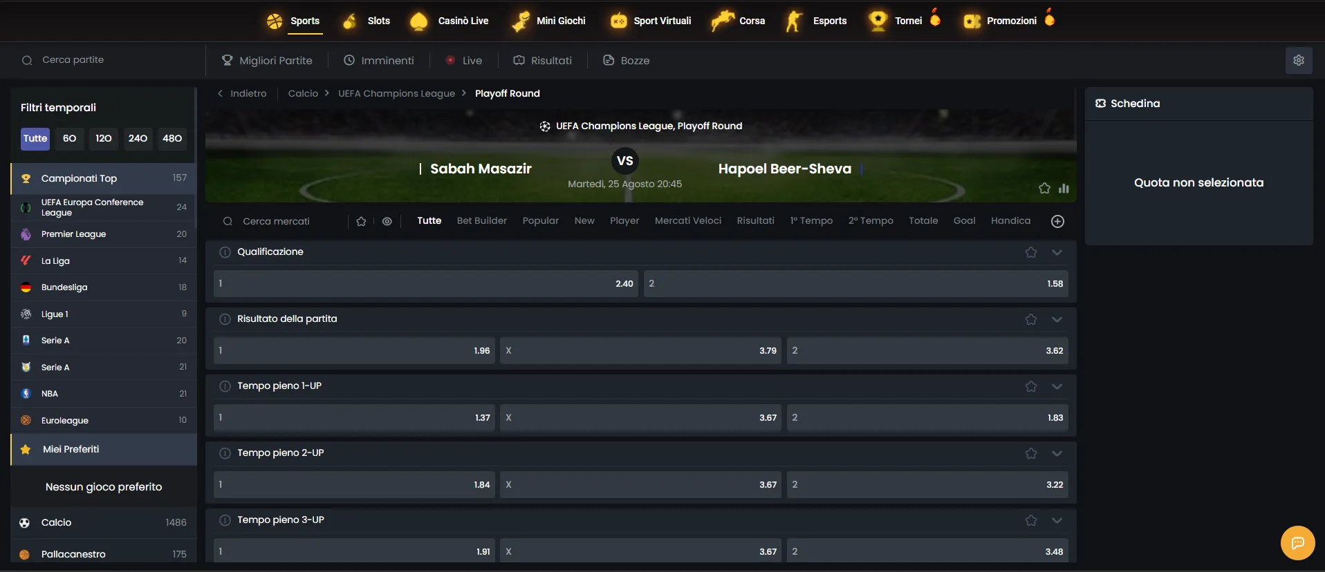Sportsbook Donbet con i mercati calcio