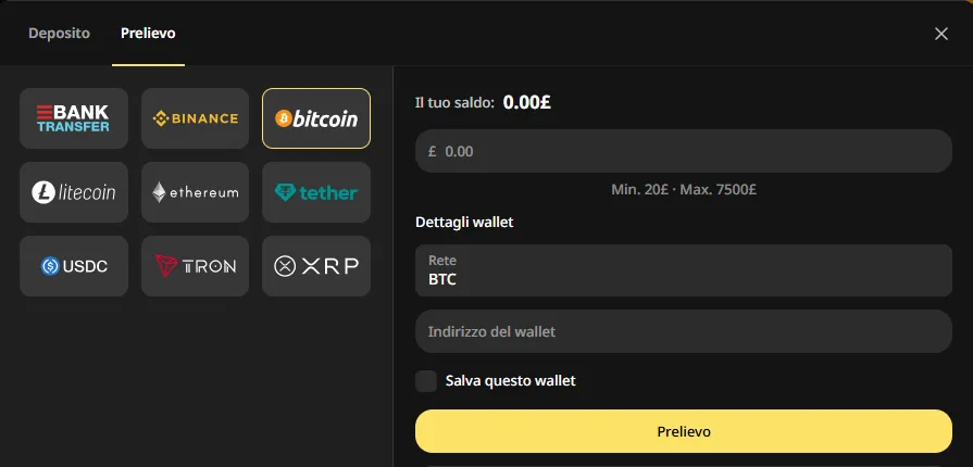 Cassa Donbet: prelievo in Bitcoin e altri metodi